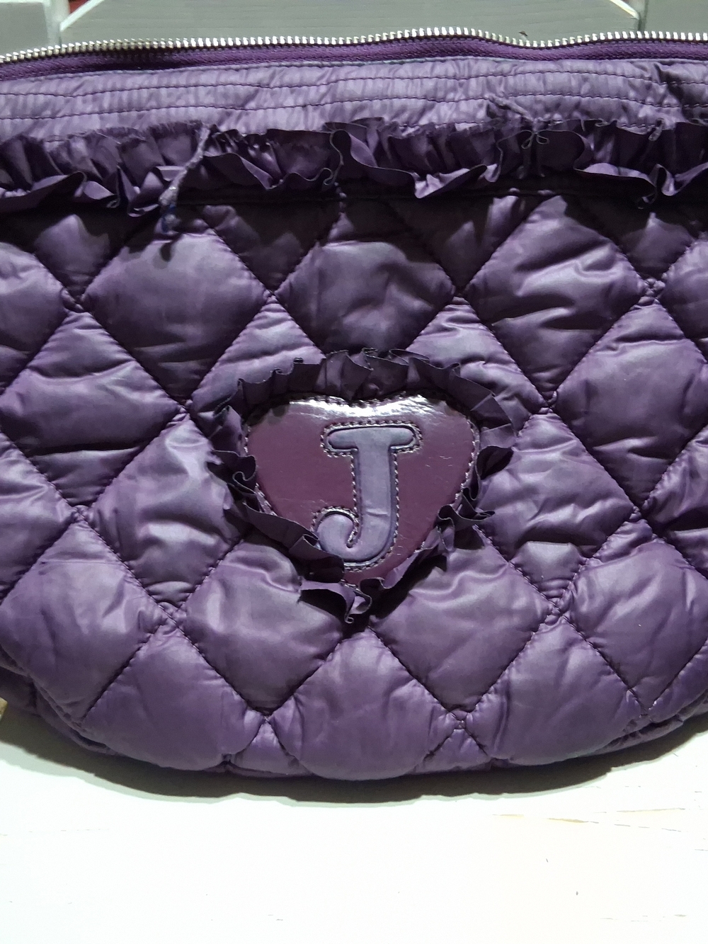 Juicy Couture Purple Quilted Nylon Crossbody Bag Heart J Charm Silver Hardware